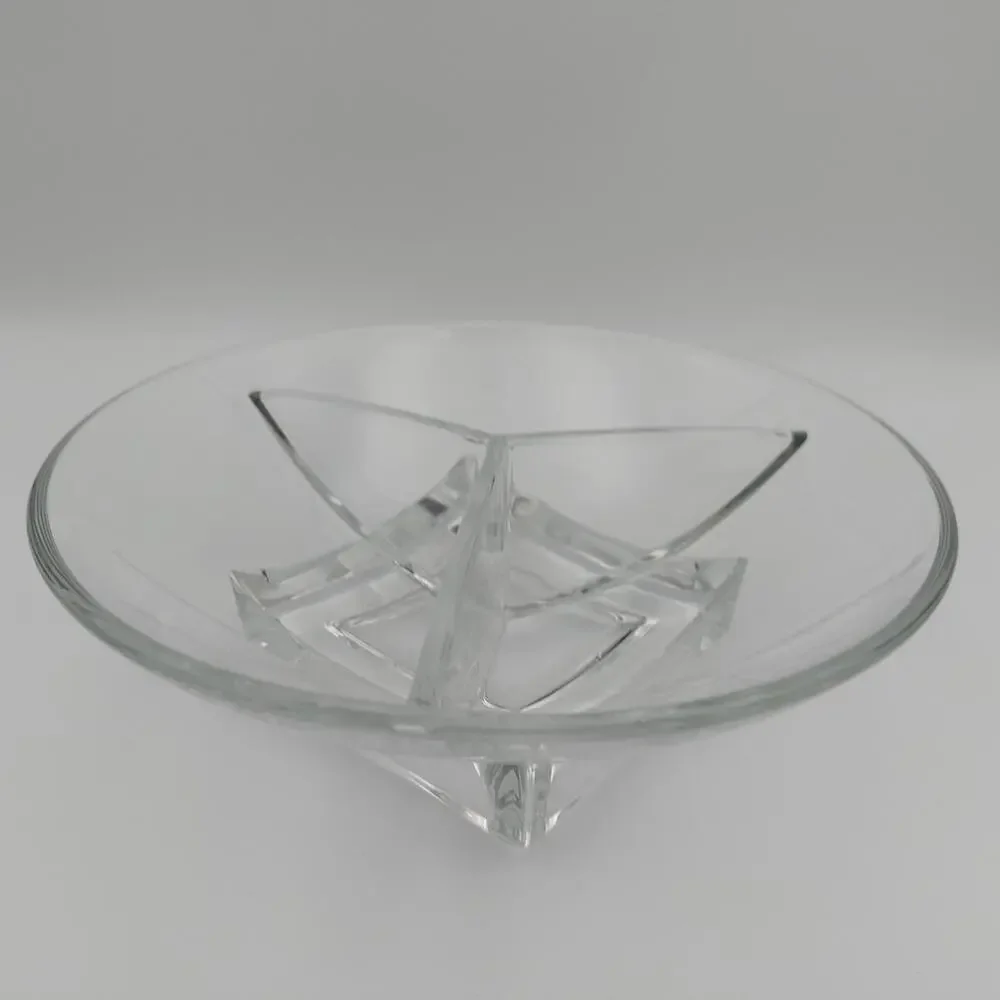 Vintage Cambridge Glass Square 3 Part Divided Bowl Clear Crystal MCM Candy Dish